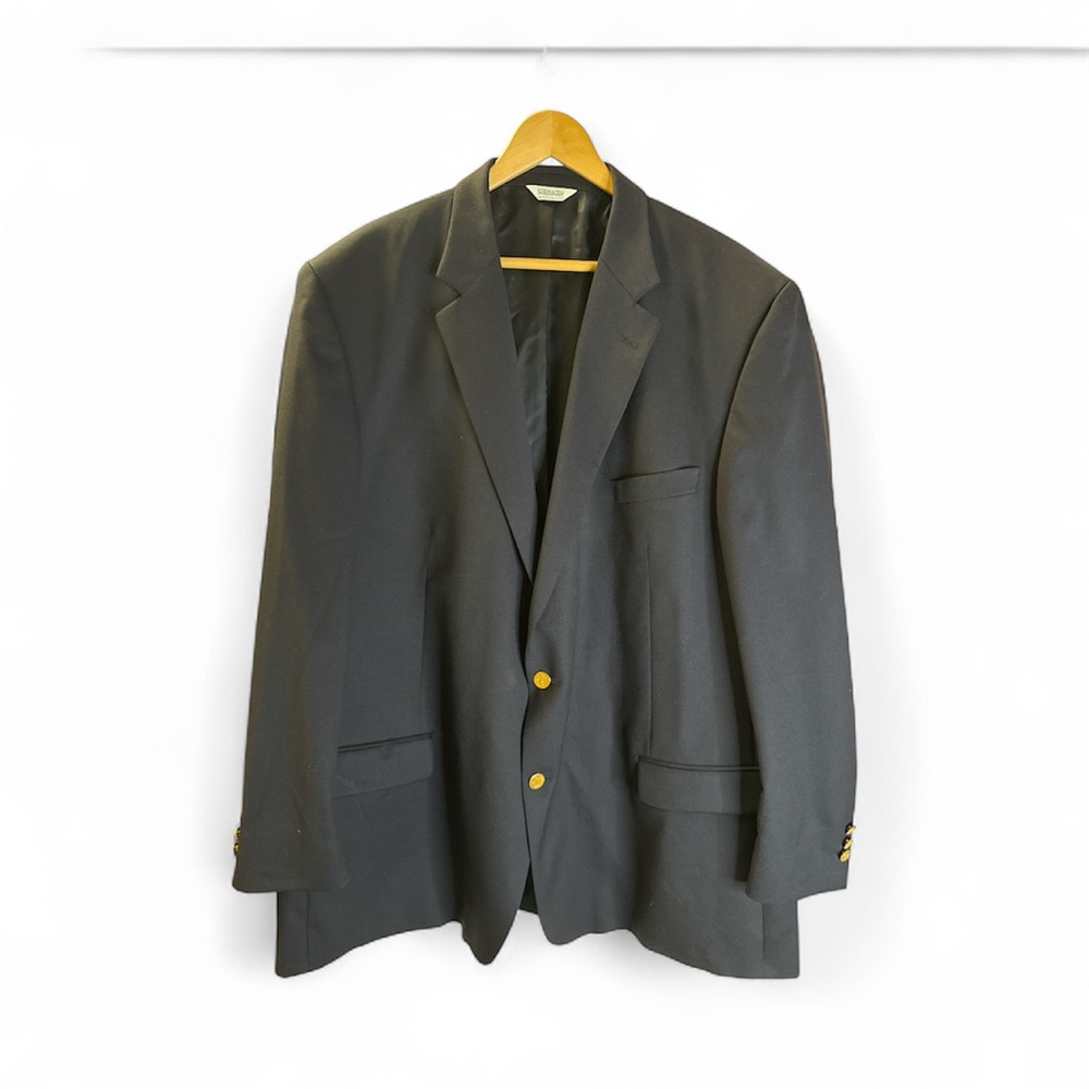 Jospeh & Feiss International‎ Worsted Wool Blue 2 Gold Button Blazer 52Tall